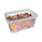 A wholesale tub of Milk chocolate flavour star shaped sweets with a sprinkle topping