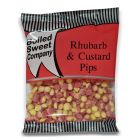A full case of wholesale sweets, Rhubarb and Custard Pips prepacked sweets bags