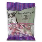 A full case of wholesale sweets, Strawberry and Cream Lollies prepacked sweets bags