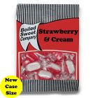 A full case of wholesale bagged sweets, Strawberry and Cream prepacked sweets bags