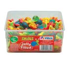 A wholesale tub of jelly sweets shaped like snails with a gooey centre