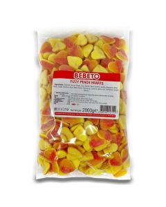 Wholesale Sweets - A bulk 2kg bag of halal fizzy peach hearts sweets