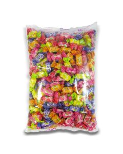 A bulk 2kg bag of wholesale sweets, individually wrapped fruit flavour chewy sweets.