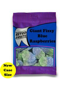 A full case of wholesale bagged sweets, Giant Fizzy Blue Raspberries prepacked sweets bags