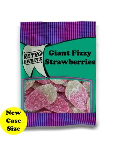 A full case of wholesale bagged sweets, Giant Fizzy Strawberries prepacked sweets bags