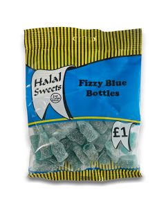 A full case of wholesale sweets, Halal Fizzy Blue  Bottles prepacked sweets bags