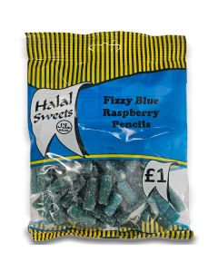 A full case of wholesale sweets, Halal Fizzy Blue Raspberry Pencils prepacked sweets bags