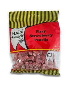 A full case of wholesale sweets, Halal Fizzy Strawberry Pencils prepacked sweets bags