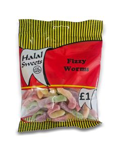 A full case of wholesale sweets, Halal Fizzy Worms prepacked sweets bags