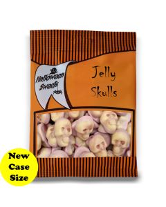 Wholesale Sweets - Spooky Halloween sweets in our Halloween themed bags, fruit flavour jellies shaped like skulls