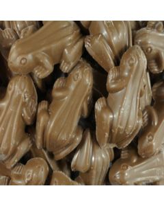 A bulk 3kg box of Hannahs chocolate flavour wholesale sweets in the shape of frogs