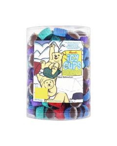 A wholesale tub of chocolate icy cups, sweets in colourful foil 