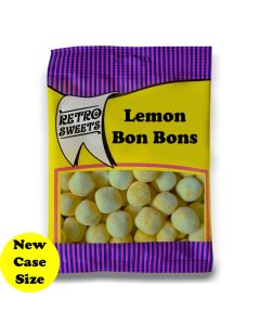 A full case of wholesale bagged sweets, Lemon Bon Bons in prepacked sweets bags