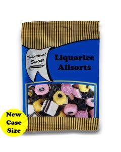 A full case of wholesale bagged sweets, Liquorice Allsorts prepacked sweets bags