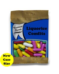 A full case of wholesale bagged sweets, Liquorice Comfits prepacked sweets bags