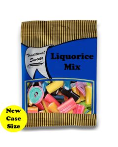 A full case of wholesale bagged sweets, Liquorice Mix prepacked sweets bags