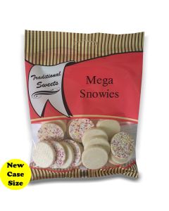 A full case of wholesale bagged sweets, Mega Snowies prepacked sweets bags