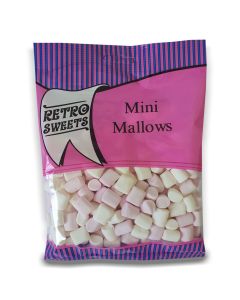A full case of wholesale sweets, mini pink and white marshmallow prepacked sweets bags
