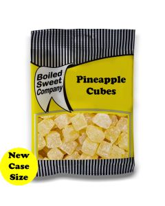 A full case of wholesale bagged sweets, Pineapple Cubes, prepacked sweets bags