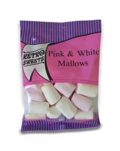 A full case of wholesale sweets, pink and white marshmallow prepacked sweets bags