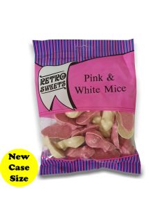 A full case of wholesale bagged sweets, Pink and White Mice prepacked sweets bags