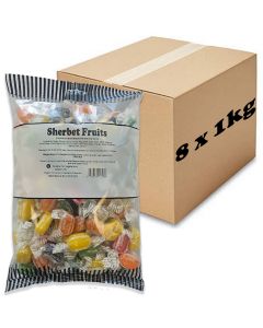 A full case of 8 x 1kg bulk bags of sherbet fruits sweets