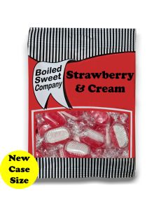 A full case of wholesale bagged sweets, Strawberry and Cream prepacked sweets bags