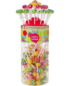 A full jar of Assorted Fruit flavour Lollipops 