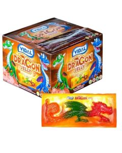 A wholesale case full of packets of dragon shaped jelly sweets