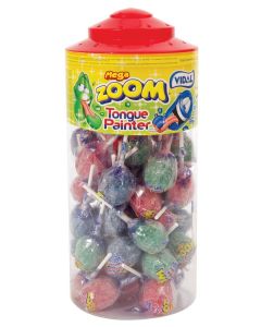 A wholesale jar of tongue painter lollies with a bubblegum centre