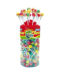 A wholesale jar of traffic light lollipop sweets made by Vidal