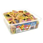 A wholesale tub of jelly sweets shaped like pizzas with a gooey centre