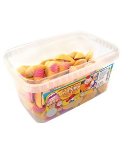 A wholesale tub of chocolate flavour candy sweets shaped like icecream cones